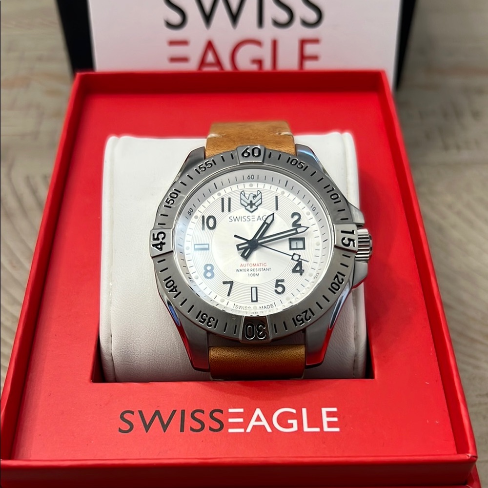 Swiss Eagle Men's Watch with Brown Leather Strap